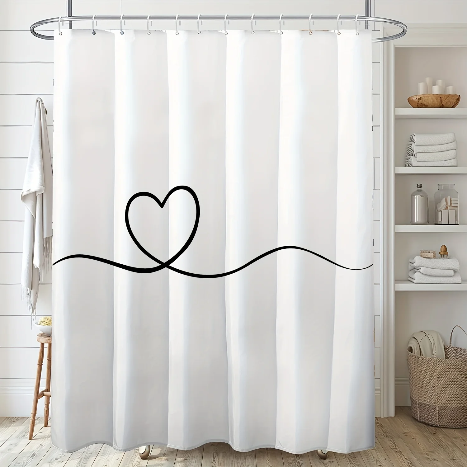 White Minimalist Heart Shaped Printed Shower Curtain Fashionable Bathroom Decor Sweet Love Aesthetic Waterproof Polyester Art
White Minimalist Heart Shaped Printed Shower Curtain Fashionable Bathroom Decor Sweet Love Aesthetic Waterproof Polyester Art