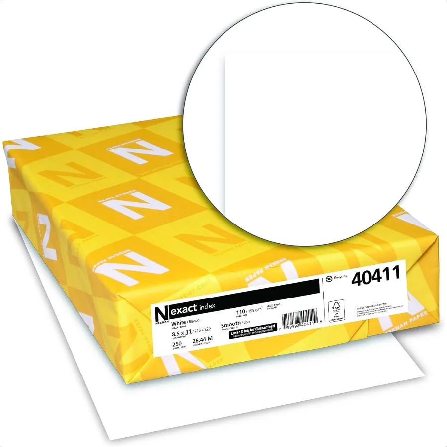 Neenah Paper Exact Index Card Stock 94 Bright 110 lb Index Weight 8.5 x 11 White 250 Pack
Neenah Paper Exact Index Card Stock 94 Bright 110 lb Index Weight 8.5 x 11 White 250 Pack