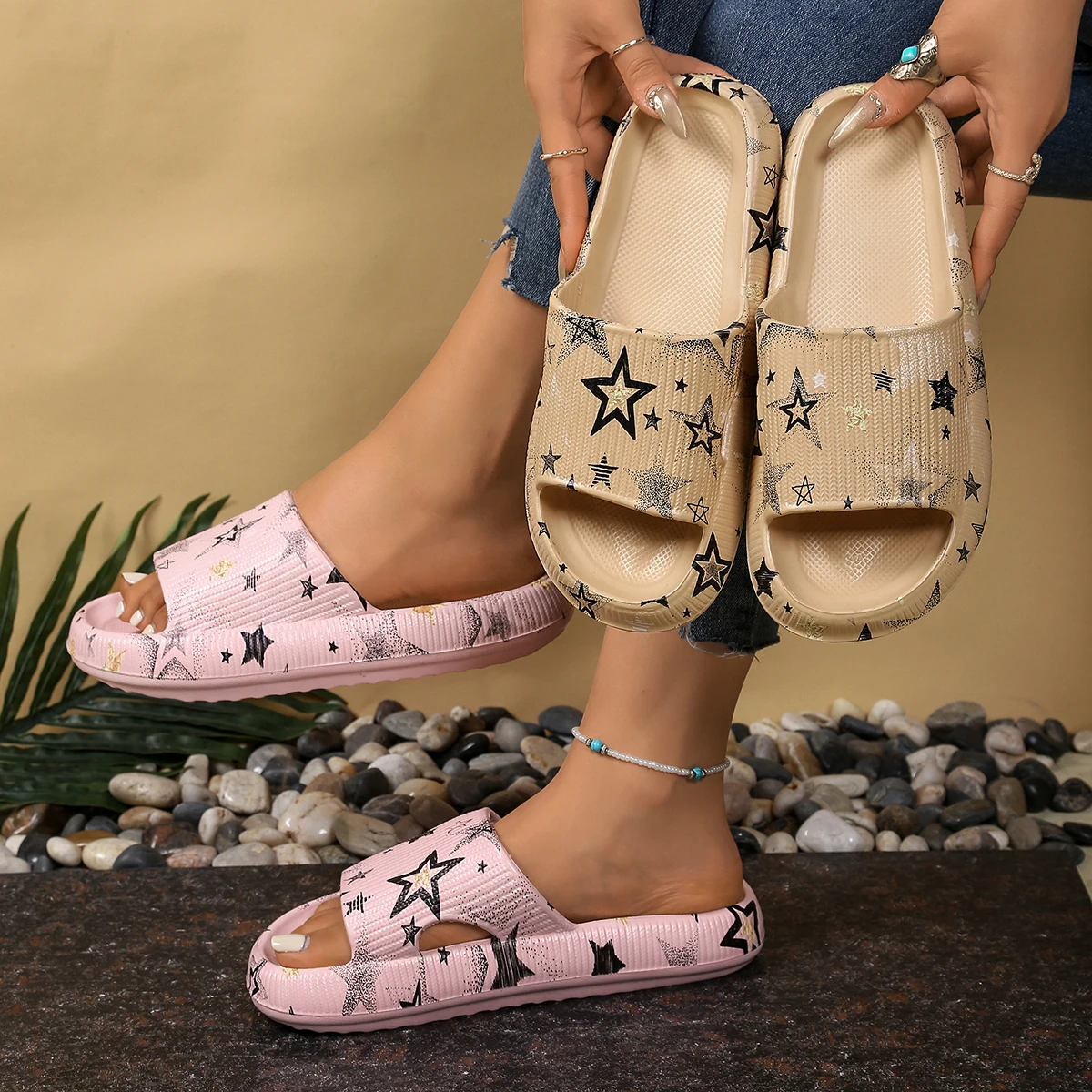 Irregular personality star print women's summer sandals beach party seaside walks home bathing comfortable soft sole slippers
Irregular personality star print women's summer sandals beach party seaside walks home bathing comfortable soft sole slippers