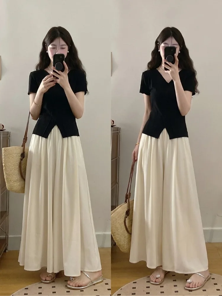 plus Size Summer Fashion T-Shirt High Waist Wide Leg Pants Two Piece Set for Plump Women Short Sleeve Asymmetrical Top
plus Size Summer Fashion T-Shirt High Waist Wide Leg Pants Two Piece Set for Plump Women Short Sleeve Asymmetrical Top