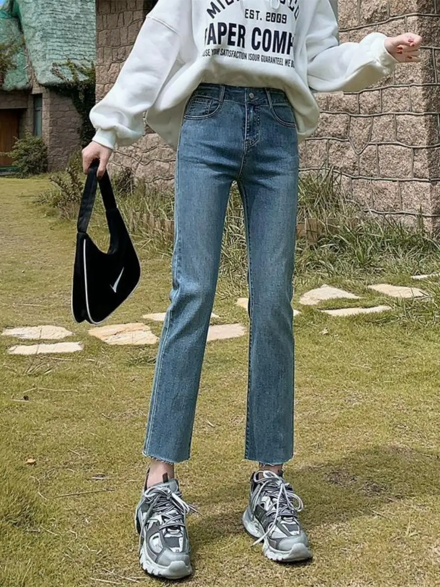 Прямые джинсовые джинсы с высокой талией, женские свободные утягивающие эластичные брюки-сигареты, весенние брюки с девятью точками
Прямые джинсовые джинсы с высокой талией, женские свободные утягивающие эластичные брюки-сигареты, весенние брюки с девятью точками