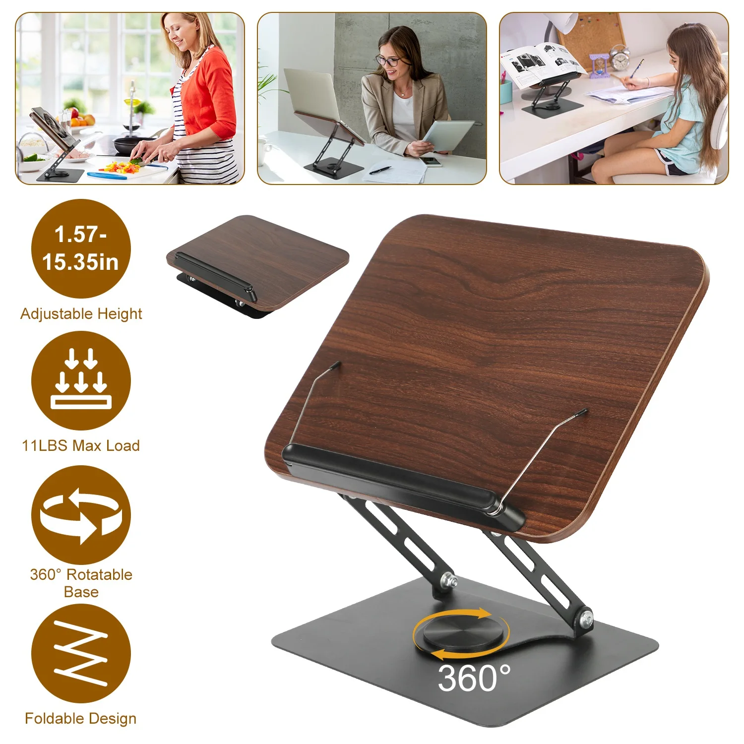 Foldable Wood Book Stand Adjustable Height 360 Rotatable Base Dual Clips For Reading Sheet Music Laptop Tablet
Foldable Wood Book Stand Adjustable Height 360 Rotatable Base Dual Clips For Reading Sheet Music Laptop Tablet