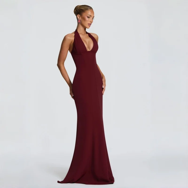 Sexy Wine Red Halter Neck Formal Evening Dress Deep V Neck Bodycon Mermaid Maxi Dress Elegant Celebrity Style Party Gown Prom
Sexy Wine Red Halter Neck Formal Evening Dress Deep V Neck Bodycon Mermaid Maxi Dress Elegant Celebrity Style Party Gown Prom