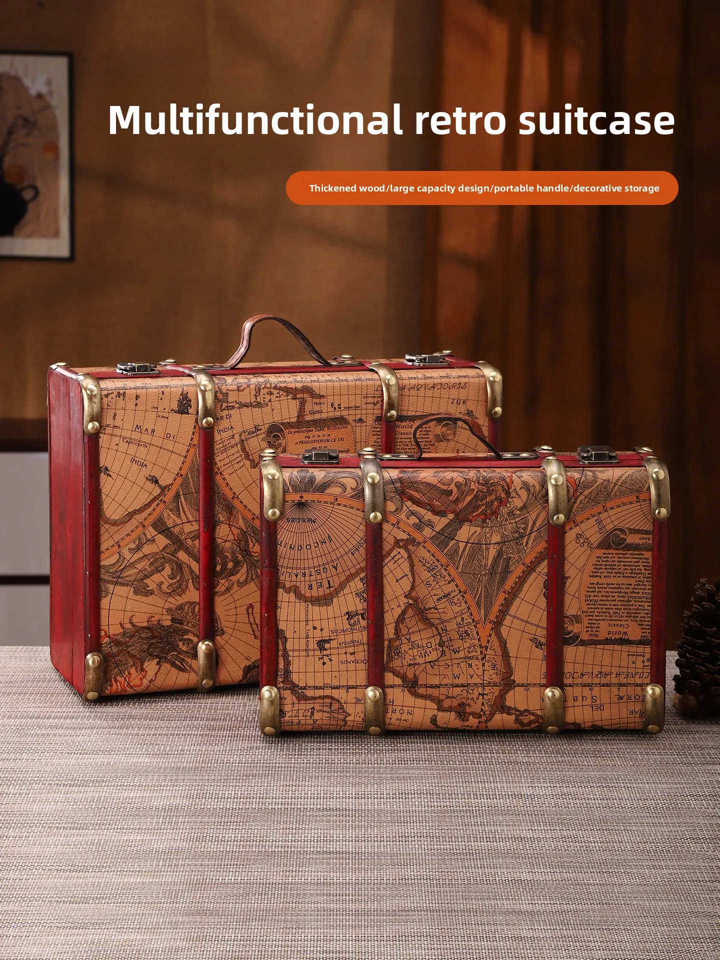 Retro Map Texture Wooden Large Capaci Storage Box Portable Decorative Multi-Function Travel Box Handheld Clothing Organizer
Retro Map Texture Wooden Large Capaci Storage Box Portable Decorative Multi-Function Travel Box Handheld Clothing Organizer