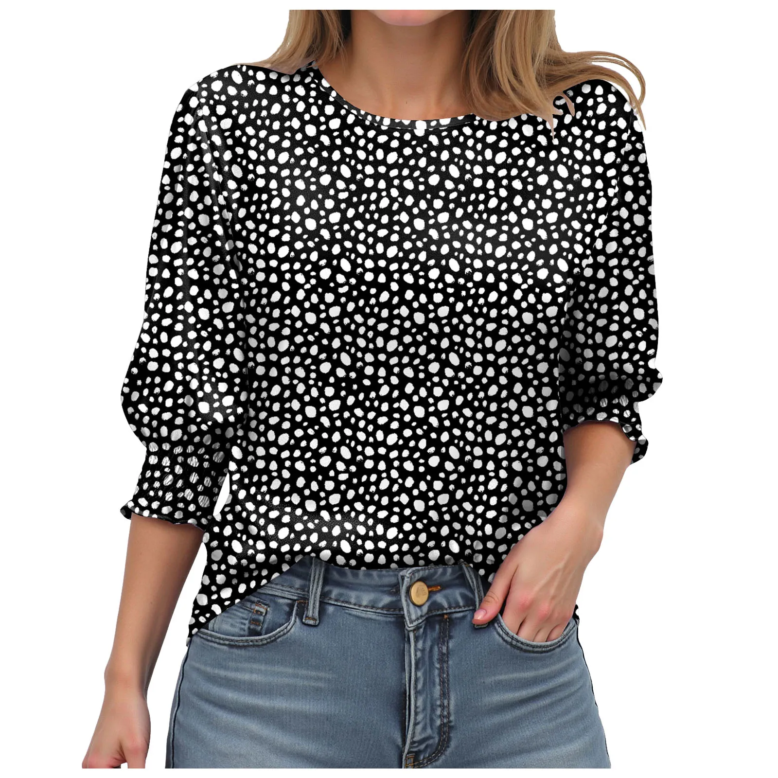 Womens Polyester Shirts Pack Ladies Casual Round Neck Puffy 3/4 Sleeve Blouses With Cuff T Shirt Top Womens Summer T Shirts
Womens Polyester Shirts Pack Ladies Casual Round Neck Puffy 3/4 Sleeve Blouses With Cuff T Shirt Top Womens Summer T Shirts