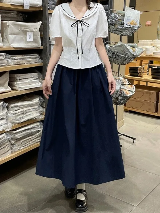 Summer Anti-Wrinkle Short Shirt Navy Collar Bubble Sleeve Halter Neck Two-Piece Set High Waist A-Line Skirt Casual Style Women
Summer Anti-Wrinkle Short Shirt Navy Collar Bubble Sleeve Halter Neck Two-Piece Set High Waist A-Line Skirt Casual Style Women