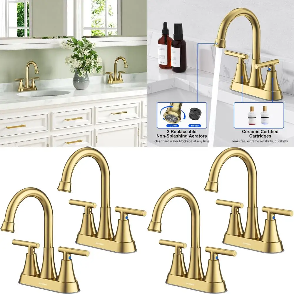 2-Pack 4 Brushed Gold 3-Hole Bathroom Sink Faucet with Pop-Up Drain & Lead-Free Stainless Steel Centerset for Vanity & RV Use
2-Pack 4 Brushed Gold 3-Hole Bathroom Sink Faucet with Pop-Up Drain & Lead-Free Stainless Steel Centerset for Vanity & RV Use