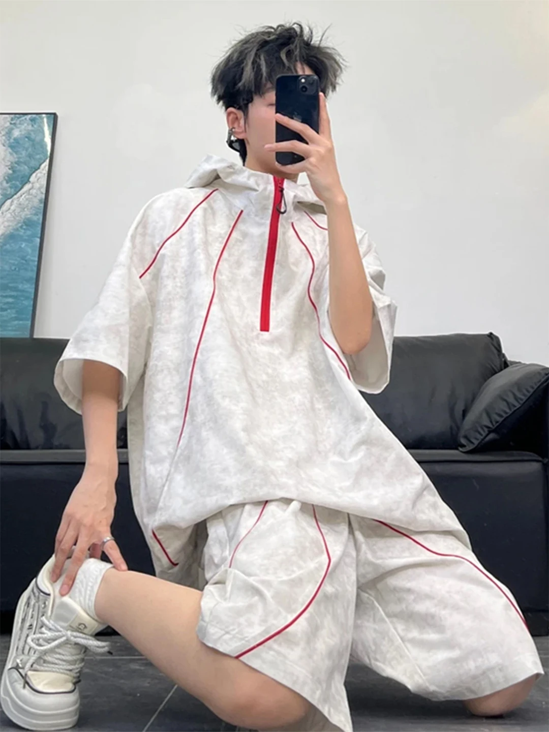 American Dyed Texture Ice Silk Sports Suit Men Summer Half Zip Hoodie Short Sleeve Shorts Set Polyester Fiber Youth Summer Ca...
American Dyed Texture Ice Silk Sports Suit Men Summer Half Zip Hoodie Short Sleeve Shorts Set Polyester Fiber Youth Summer Ca...