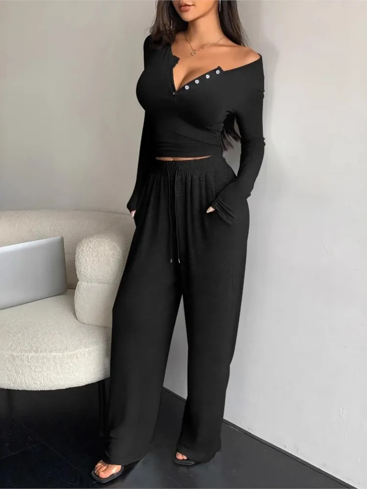 Sexy Deep V Neck Top Set Lady Fashion Casual Long Sleeve Pullover Tops+High Waist Pants Two Piece Sets For Women Spring Autumn
Sexy Deep V Neck Top Set Lady Fashion Casual Long Sleeve Pullover Tops+High Waist Pants Two Piece Sets For Women Spring Autumn