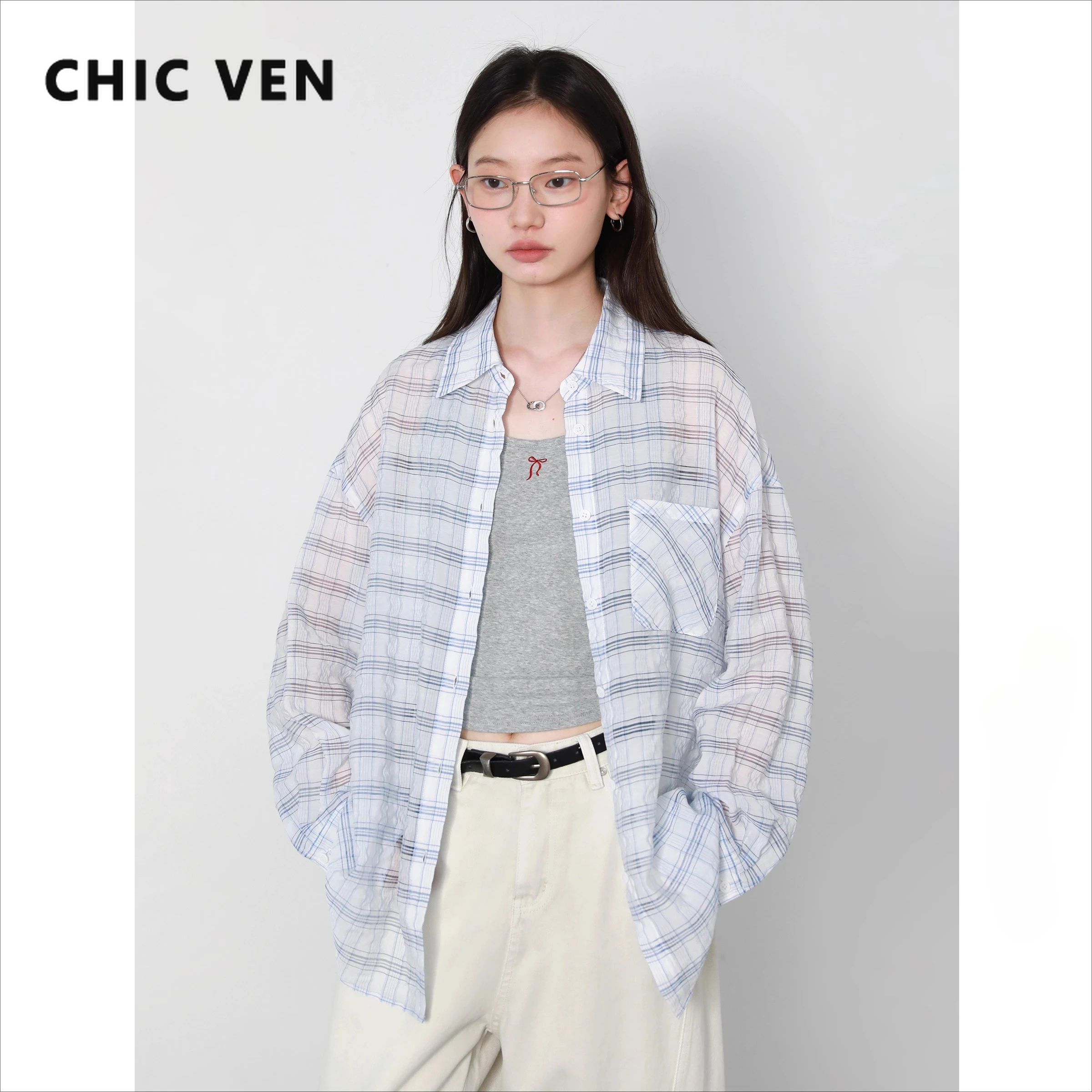 CHIC VEN Women Shirt Loose Casual New Plaid Slightly Transparent Coat Lightweight Long Sleeved Blouses Spring Autumn 2025
CHIC VEN Women Shirt Loose Casual New Plaid Slightly Transparent Coat Lightweight Long Sleeved Blouses Spring Autumn 2025