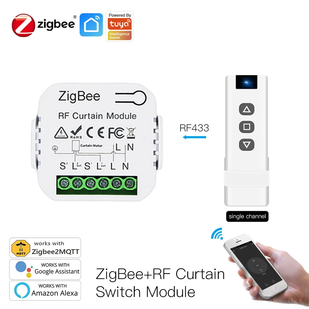Tuya Smart Zigbee Curtain Module with RF433 for Blinds Roller Shutter Electric Motor Curtain Switch Works with Alexa Google Home
Tuya Smart Zigbee Curtain Module with RF433 for Blinds Roller Shutter Electric Motor Curtain Switch Works with Alexa Google Home
