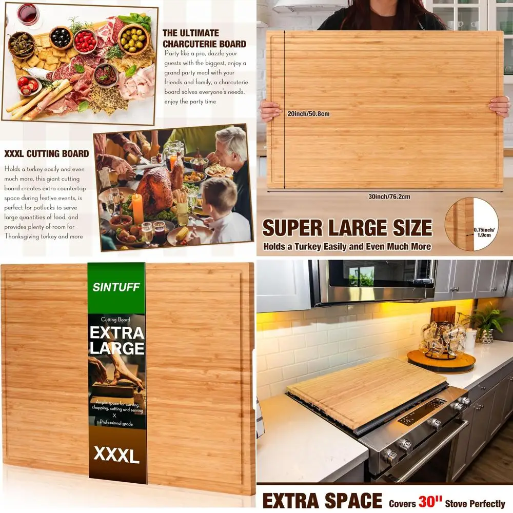Extra Large Bamboo Cutting Board, Stove Top Cover, Juice Groove, Handle, Over-the-Sink, Pre-Oiled, Kitchen Serving, Cheese, Meat
Extra Large Bamboo Cutting Board, Stove Top Cover, Juice Groove, Handle, Over-the-Sink, Pre-Oiled, Kitchen Serving, Cheese, Meat