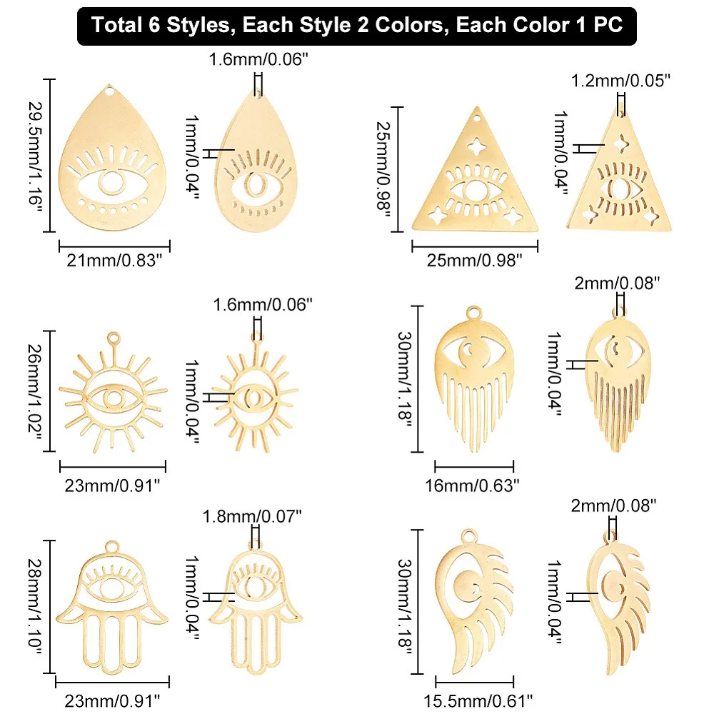 12Pcs 12 Styles 201 Stainless Steel Pendants Laser Cut Teardrop Triangle Wing with Charm Golden Stainless Steel Color
12Pcs 12 Styles 201 Stainless Steel Pendants Laser Cut Teardrop Triangle Wing with Charm Golden Stainless Steel Color