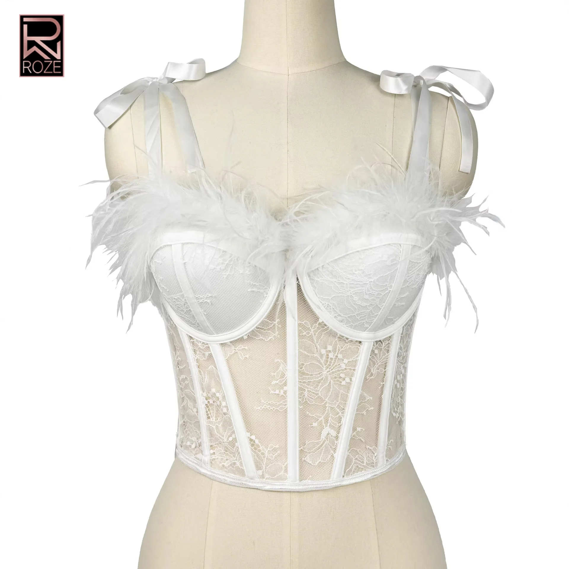 New Feather Lace Corset Bustier Top with Sheer Mesh Backless Design, Bow Detail Pure Desire Stage Performance Cami Top
New Feather Lace Corset Bustier Top with Sheer Mesh Backless Design, Bow Detail Pure Desire Stage Performance Cami Top