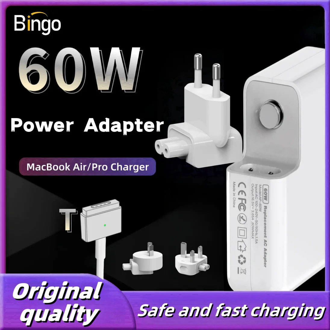 60W Magsafe 2 T Magnetic Charging Power Adapter for MacBook Air / Pro Series:A1502,A1425,A1435,Safe & Fast Charger Power Adapter
60W Magsafe 2 T Magnetic Charging Power Adapter for MacBook Air / Pro Series:A1502,A1425,A1435,Safe & Fast Charger Power Adapter