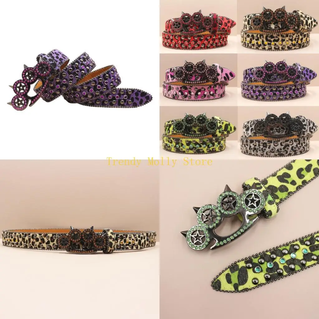 N5KB Women's Men's Oversized Belt Leopard Print Rhinestones Embellished Rivets Accent Western Girdle for Hip Hop Event
N5KB Women's Men's Oversized Belt Leopard Print Rhinestones Embellished Rivets Accent Western Girdle for Hip Hop Event