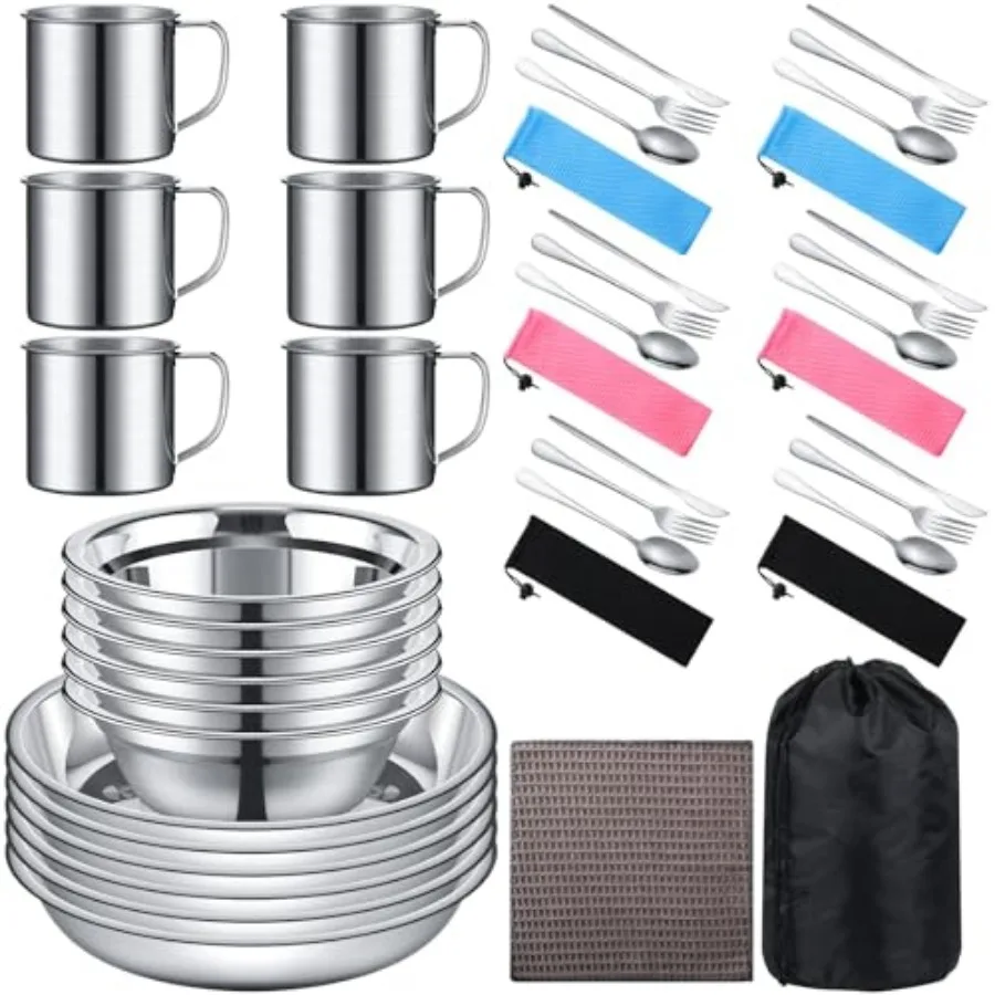 Outdoor Camping Cookware Mess Kit Polished Stainless Steel Dishes Camping Utensils Portable Tableware with Plates Cups Spoons F
Outdoor Camping Cookware Mess Kit Polished Stainless Steel Dishes Camping Utensils Portable Tableware with Plates Cups Spoons F