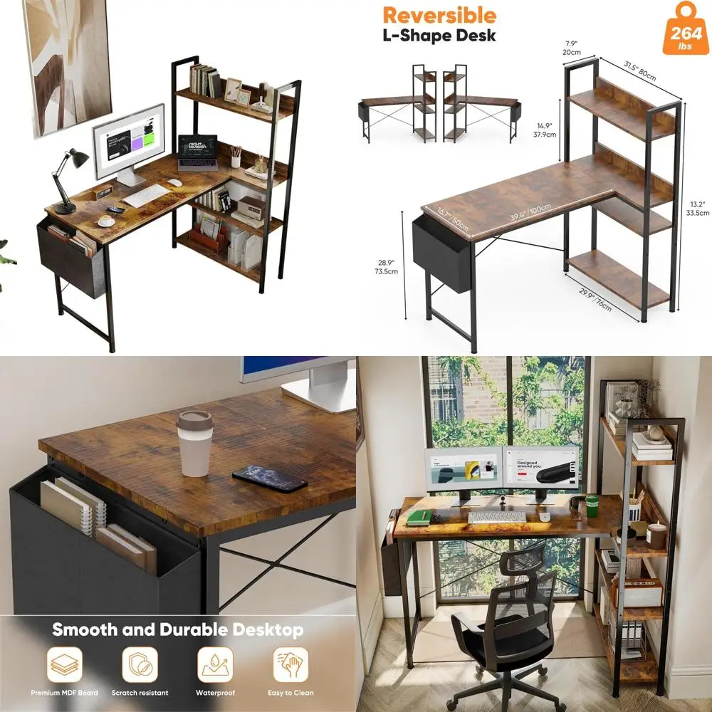 L Shaped Desk Corner Computer Table 47 Inch, L-Shaped Gaming Desks with Storage Shelf Reversible, Wood Tables with Side Bag Adju
L Shaped Desk Corner Computer Table 47 Inch, L-Shaped Gaming Desks with Storage Shelf Reversible, Wood Tables with Side Bag Adju