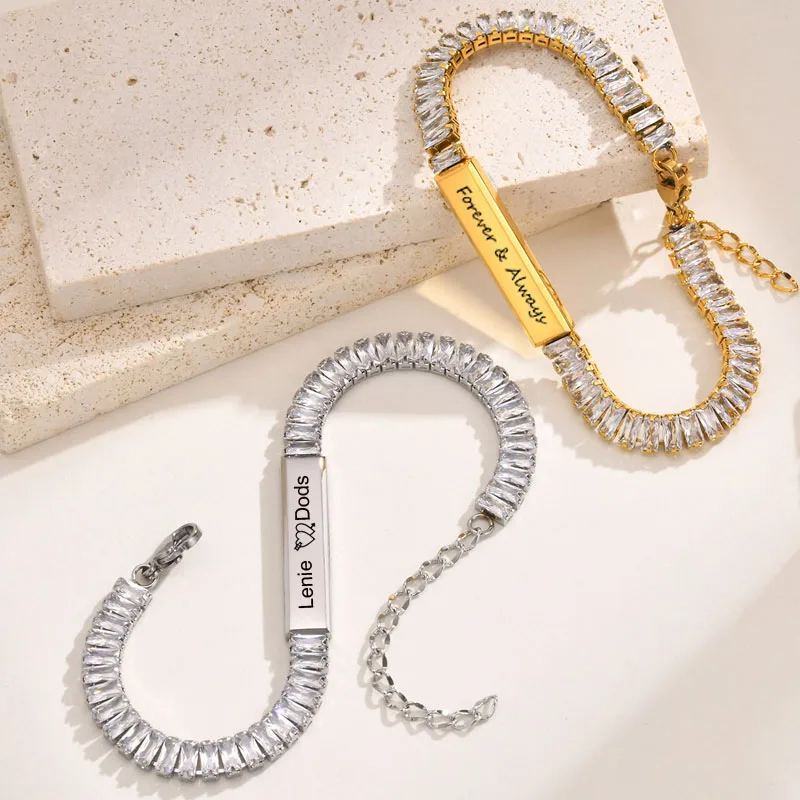 Tennis Bracelets for Women with Free Engraving Stainless Steel Personalized ID Bar Jewelry Gift
Tennis Bracelets for Women with Free Engraving Stainless Steel Personalized ID Bar Jewelry Gift