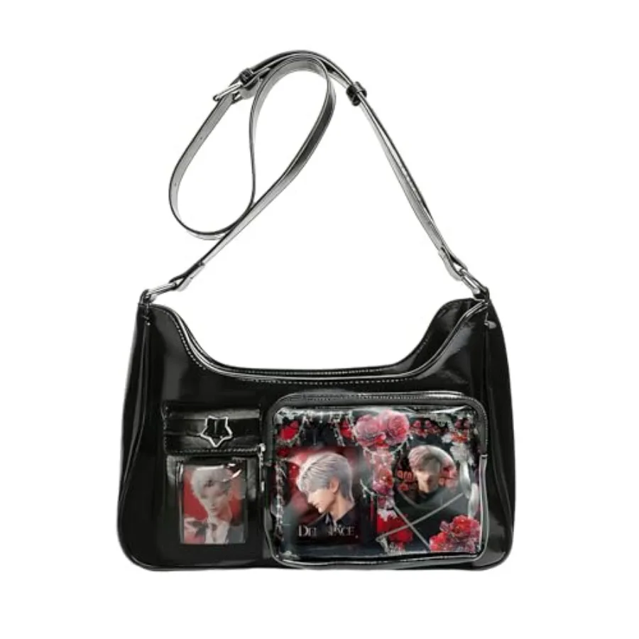 Lightweight crossbody Ita Purse, Black Kawaii Anime Y2K Pin Display Shoulder Bag, Kpop Collection Bag for Girls
Lightweight crossbody Ita Purse, Black Kawaii Anime Y2K Pin Display Shoulder Bag, Kpop Collection Bag for Girls