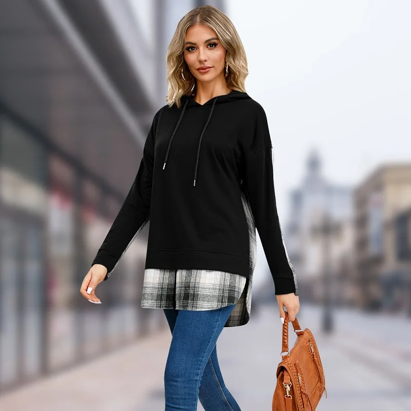 Women Pullover Sweatshirt Hoodie Fashionable Hooded Plaid Panel Split Sweater Long Sleeve Spring Autumn Top Casual Sweatshirts
Women Pullover Sweatshirt Hoodie Fashionable Hooded Plaid Panel Split Sweater Long Sleeve Spring Autumn Top Casual Sweatshirts