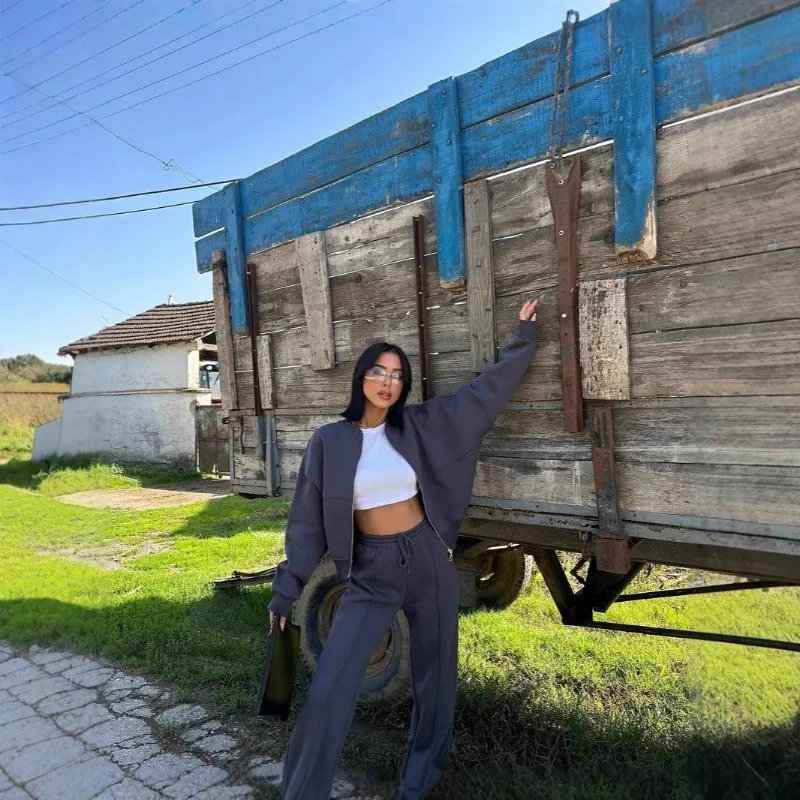 Solid Color Loose Two-Piece Tracksuit Zip-Up Cropped Sweatshirt Drawstring High Waist Wide Leg Sweatpants Casual Lounge Set
Solid Color Loose Two-Piece Tracksuit Zip-Up Cropped Sweatshirt Drawstring High Waist Wide Leg Sweatpants Casual Lounge Set