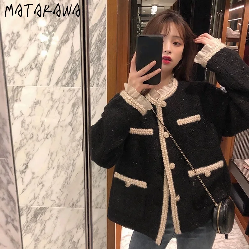 Твидовые куртки Matakawa для женщин, Модные Винтажные простые шикарные куртки контрастных цветов в Корейском стиле, Осень-зима
Твидовые куртки Matakawa для женщин, Модные Винтажные простые шикарные куртки контрастных цветов в Корейском стиле, Осень-зима