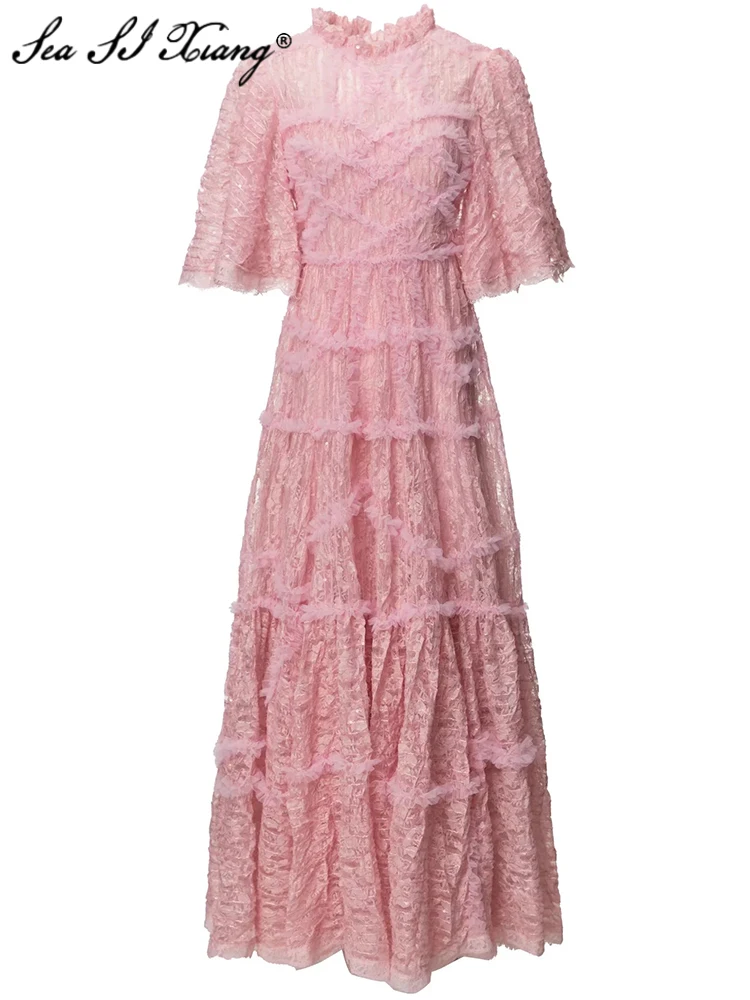 Seasixiang Fashion Designer Spring Summer Dress Women O-Neck Flare Sleeve Ruffles Vintage Party Mesh Long Dresses
Seasixiang Fashion Designer Spring Summer Dress Women O-Neck Flare Sleeve Ruffles Vintage Party Mesh Long Dresses
