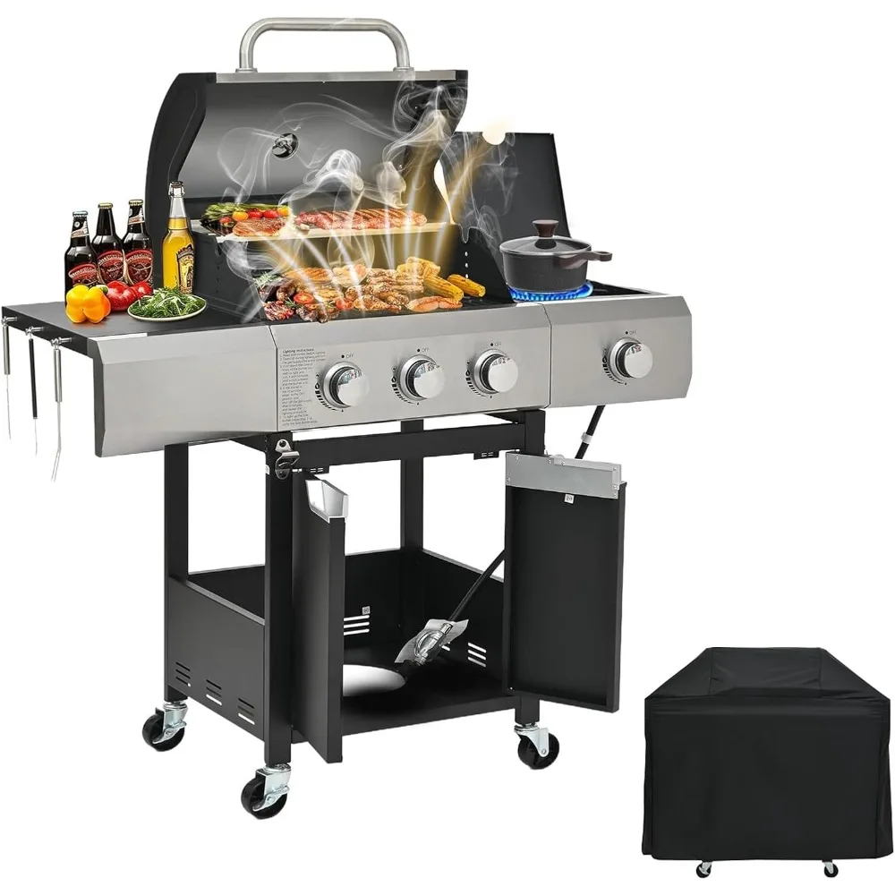 3-Burner Propane Gas BBQ Grill with Side Burner, 40,500 BTU Stainless Steel Gas Grill with Rain Cover for Outdoor, Camping, Barb
3-Burner Propane Gas BBQ Grill with Side Burner, 40,500 BTU Stainless Steel Gas Grill with Rain Cover for Outdoor, Camping, Barb