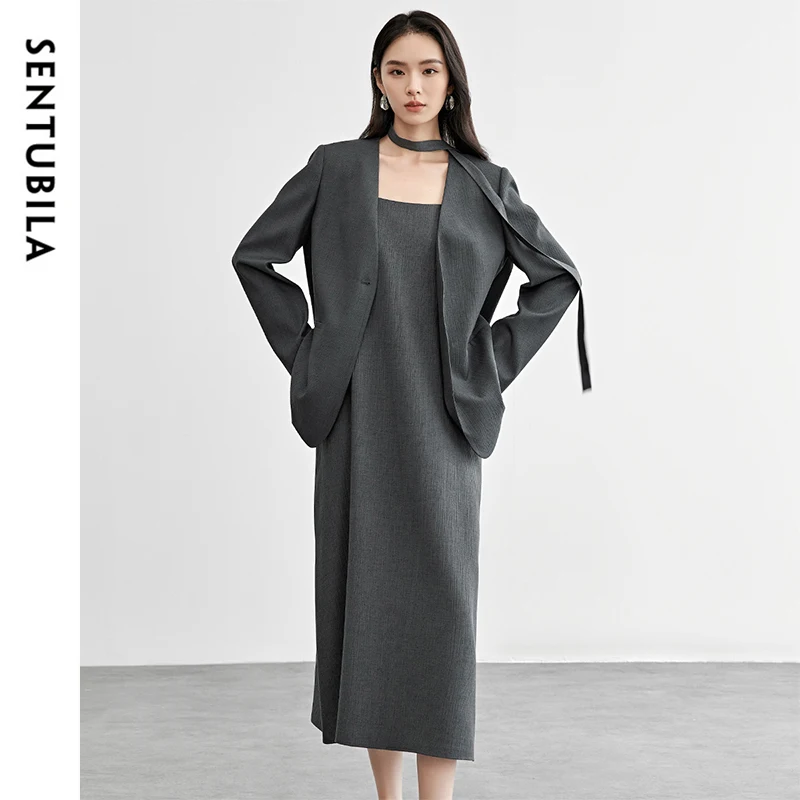 SENTUBILA Women's Gray Dress Set V-Neck Blazer Suit 2026 Spring Light Luxury High Sense Style 2 Pieces Sets 151Z57889
SENTUBILA Women's Gray Dress Set V-Neck Blazer Suit 2026 Spring Light Luxury High Sense Style 2 Pieces Sets 151Z57889