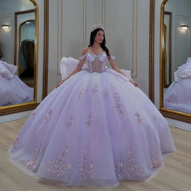Light Lavender Quinceanera Dresses Ball Gown Off The Shoulder Applique Lace Beading Crystal Tull Party Birthday Sweet 16 Dress
Light Lavender Quinceanera Dresses Ball Gown Off The Shoulder Applique Lace Beading Crystal Tull Party Birthday Sweet 16 Dress