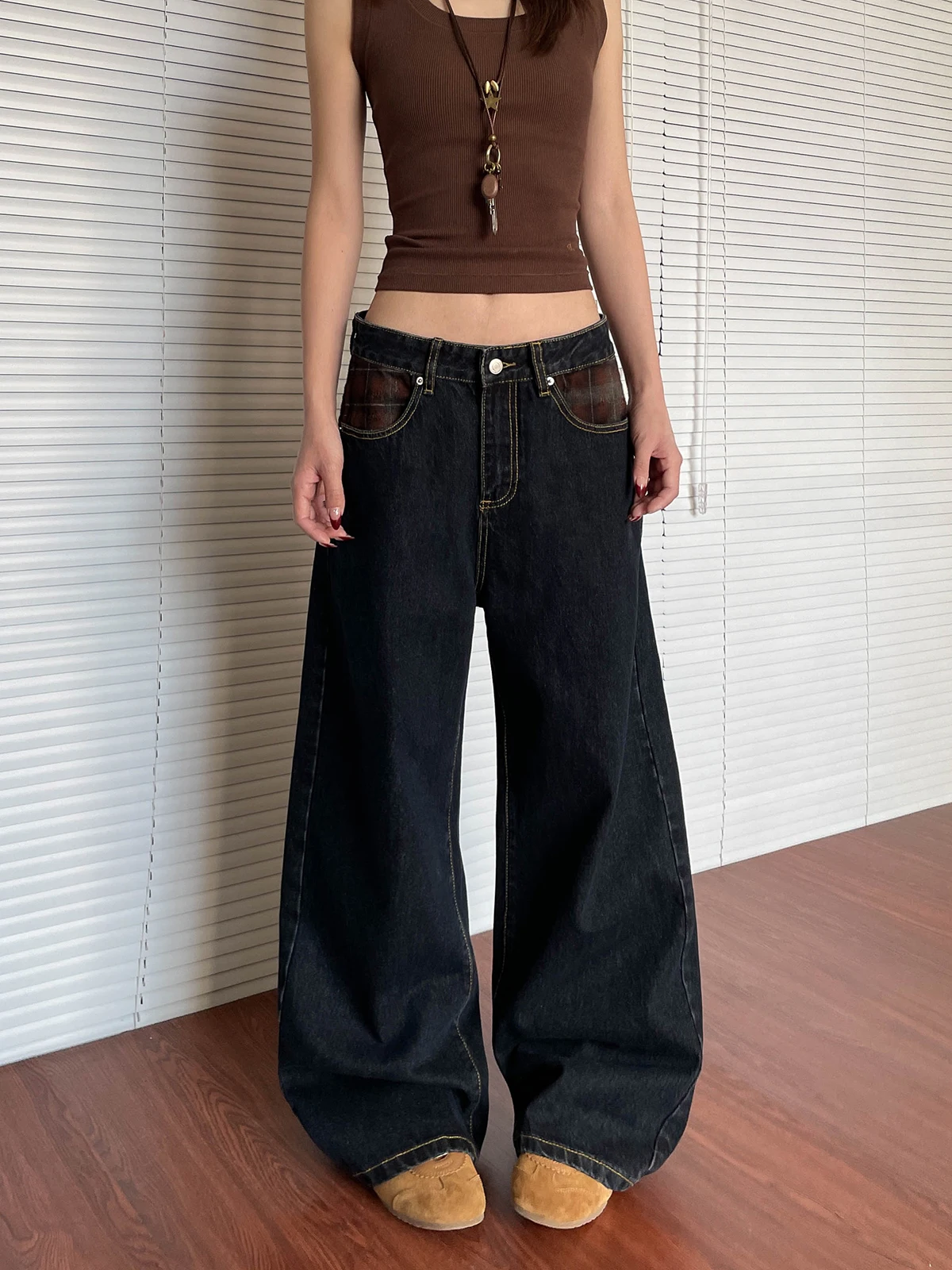 Retro American Street Style Plaid Patchwork Jeans Men's Loose Straight Casual Long Trousers Fashionable Autumn Denim Pants
Retro American Street Style Plaid Patchwork Jeans Men's Loose Straight Casual Long Trousers Fashionable Autumn Denim Pants