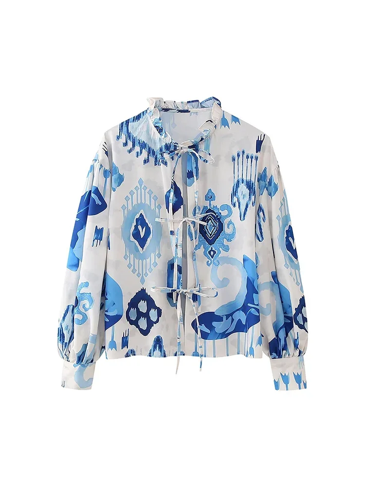 Women's spring 2024 new fashion knot printed loose top retro long-sleeved O-neck blouse fashion top
Women's spring 2024 new fashion knot printed loose top retro long-sleeved O-neck blouse fashion top