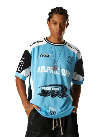 Aelfric Eden Oversized Contrast Color Jersey Shirts Graphic Tee Printed Casual Unisex Tshirts Streetwear Summer Top Green