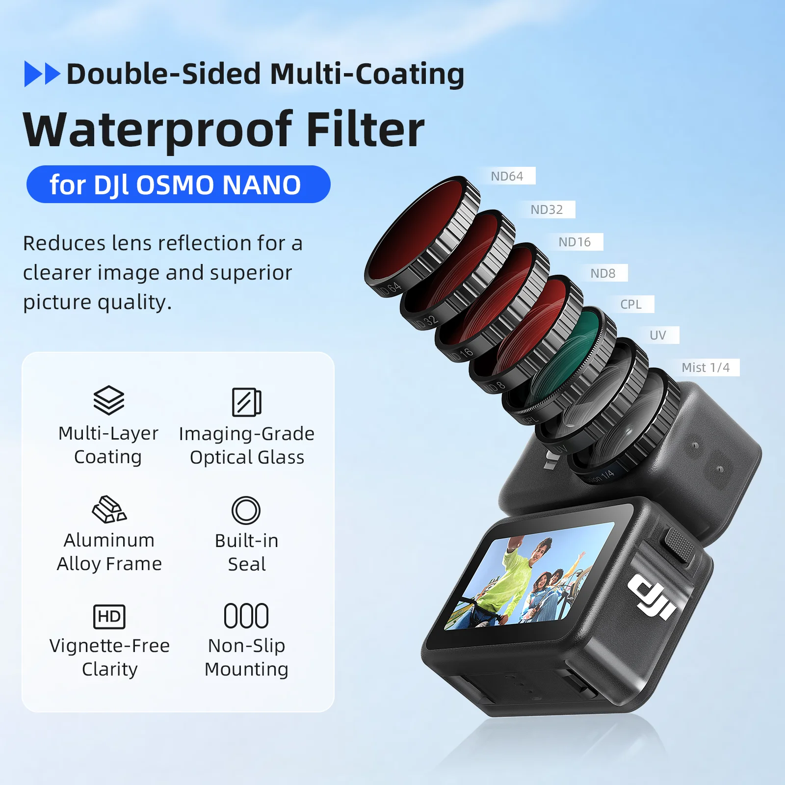 Waterproof CPL UV ND8 ND16 ND32 ND64 Filter Protective Filter Lens Sports Camera Accessory for DJI OSMO NANO
Waterproof CPL UV ND8 ND16 ND32 ND64 Filter Protective Filter Lens Sports Camera Accessory for DJI OSMO NANO