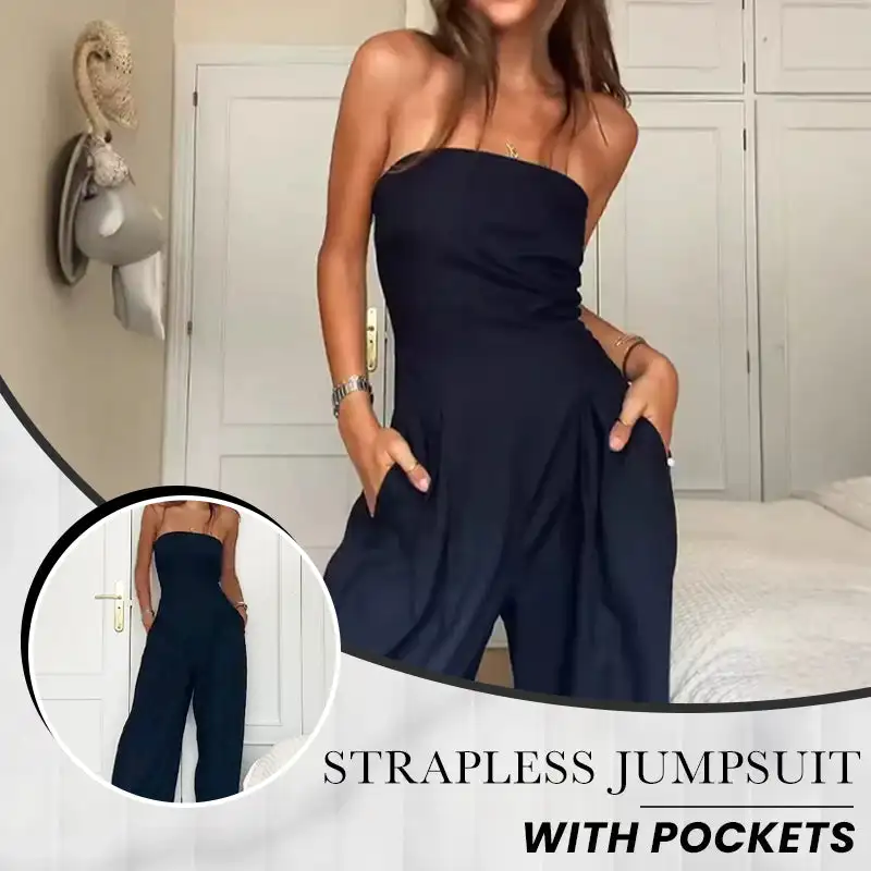 Women's Strapless Solid Color Jumpsuit Wide Leg Jumpsuit Off Shoulder Sleeveless Backless 2025 Romper with Pockets
Women's Strapless Solid Color Jumpsuit Wide Leg Jumpsuit Off Shoulder Sleeveless Backless 2025 Romper with Pockets