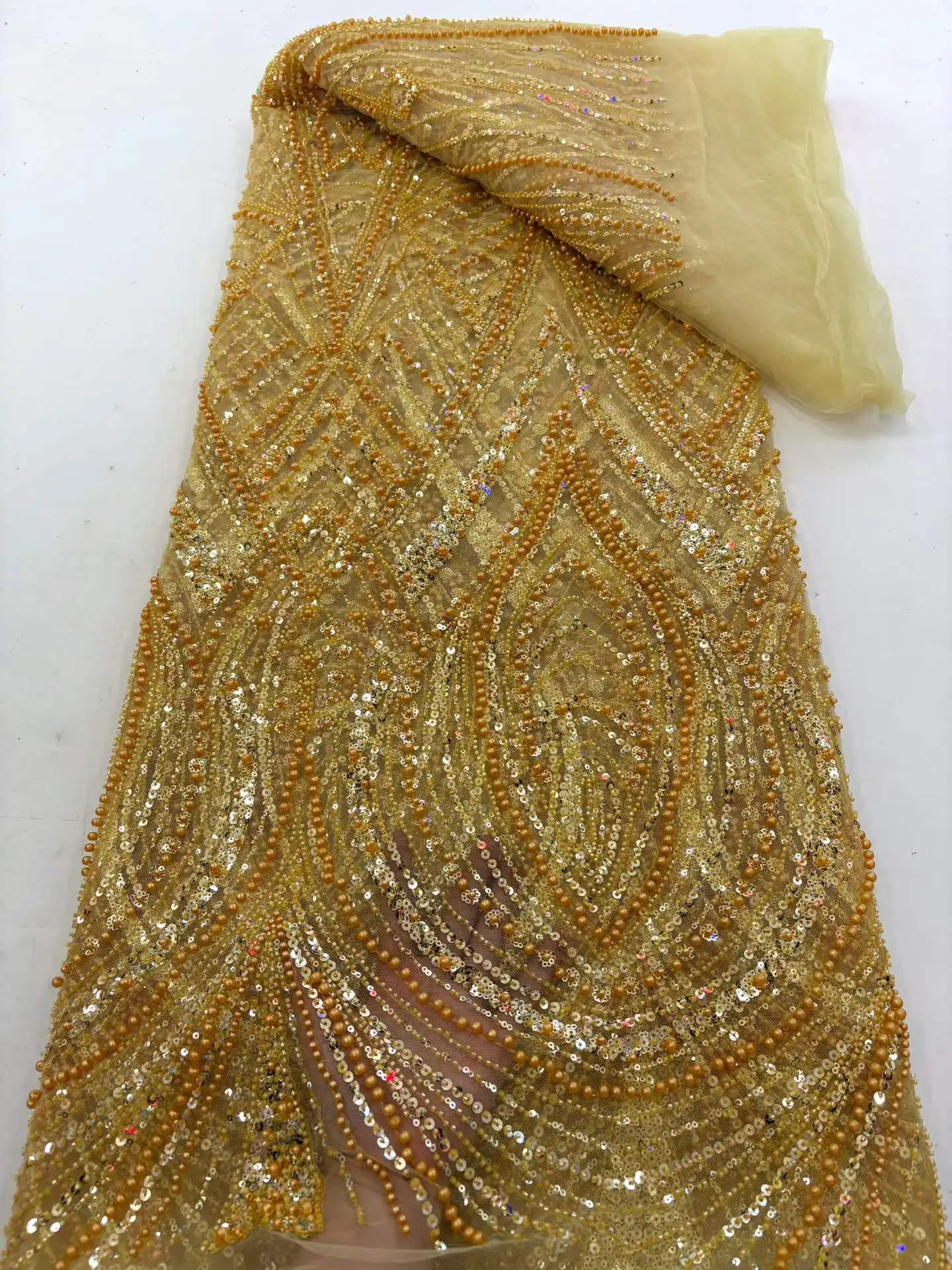 Luxury French Beaded Sequins Lace Fabric 2026 High Quality 5 Yards Mesh Tulle African Lace Fabric Nigerian for Wedding Dress
Luxury French Beaded Sequins Lace Fabric 2026 High Quality 5 Yards Mesh Tulle African Lace Fabric Nigerian for Wedding Dress