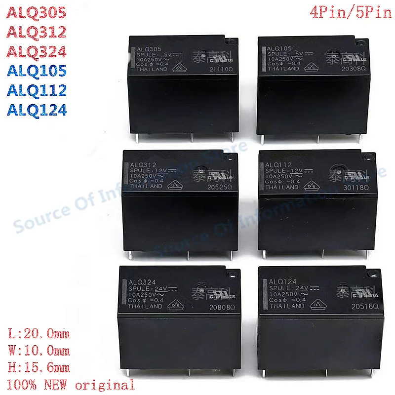 5Pcs Poewr Relays ALQ105 ALQ112 ALQ124 ALQ305 ALQ312 ALQ324 5V 12V 24V 4Pin/5Pin 10A
5Pcs Poewr Relays ALQ105 ALQ112 ALQ124 ALQ305 ALQ312 ALQ324 5V 12V 24V 4Pin/5Pin 10A