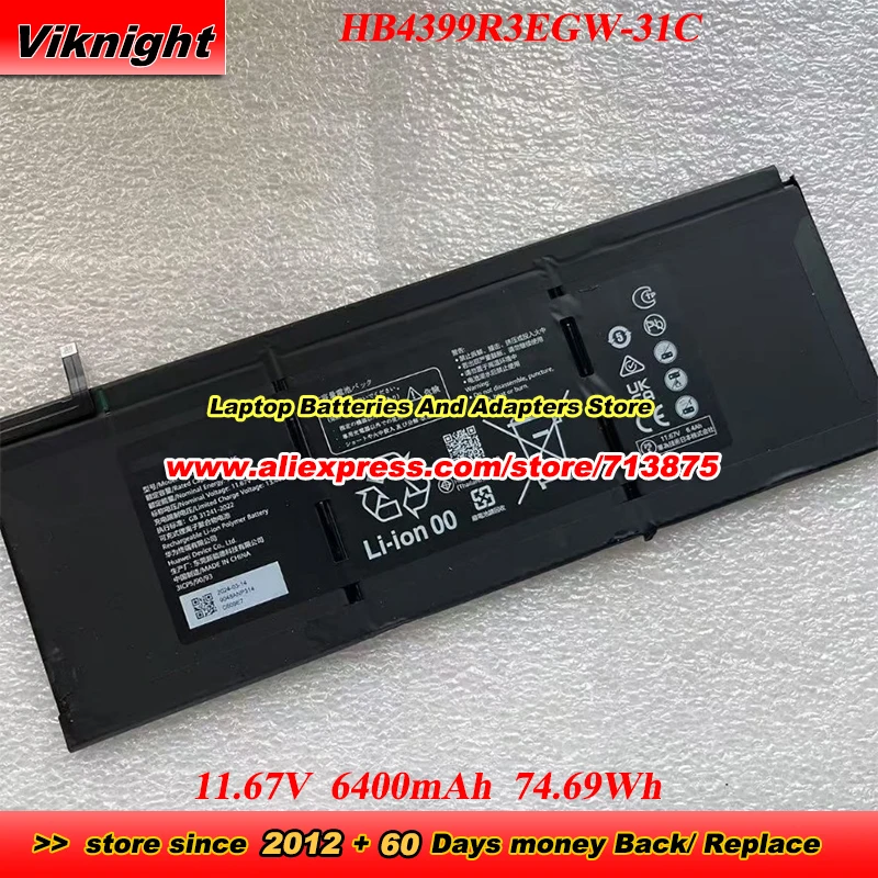 HB4399R3EGW-31C Battery 11.67V 6400mAh 74.69Wh laptop Battery
HB4399R3EGW-31C Battery 11.67V 6400mAh 74.69Wh laptop Battery