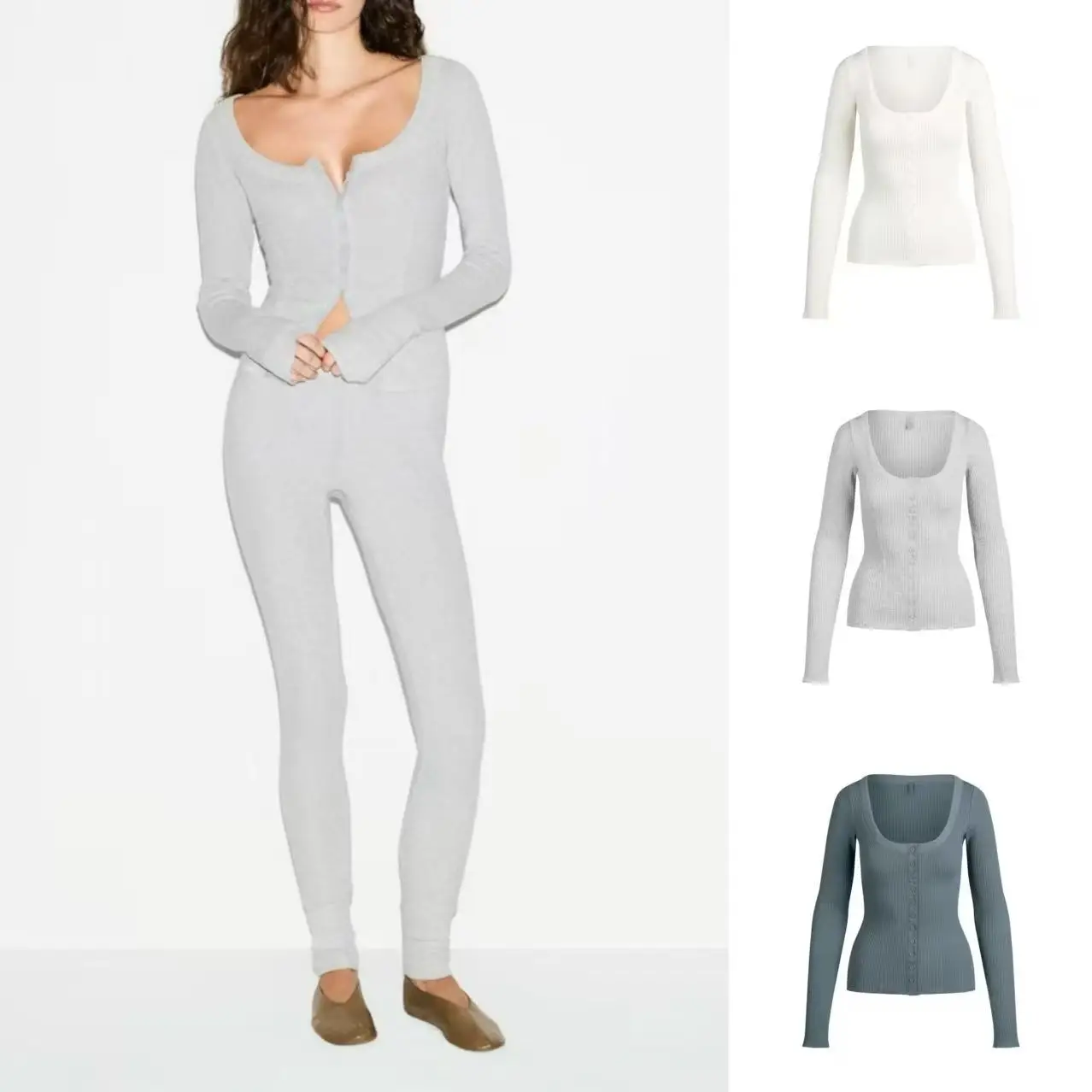 26SS KIM Women's Slim Fit Square Neck Long Sleeve T-Shirt with Button-Down Design, Suitable for Layering
26SS KIM Women's Slim Fit Square Neck Long Sleeve T-Shirt with Button-Down Design, Suitable for Layering