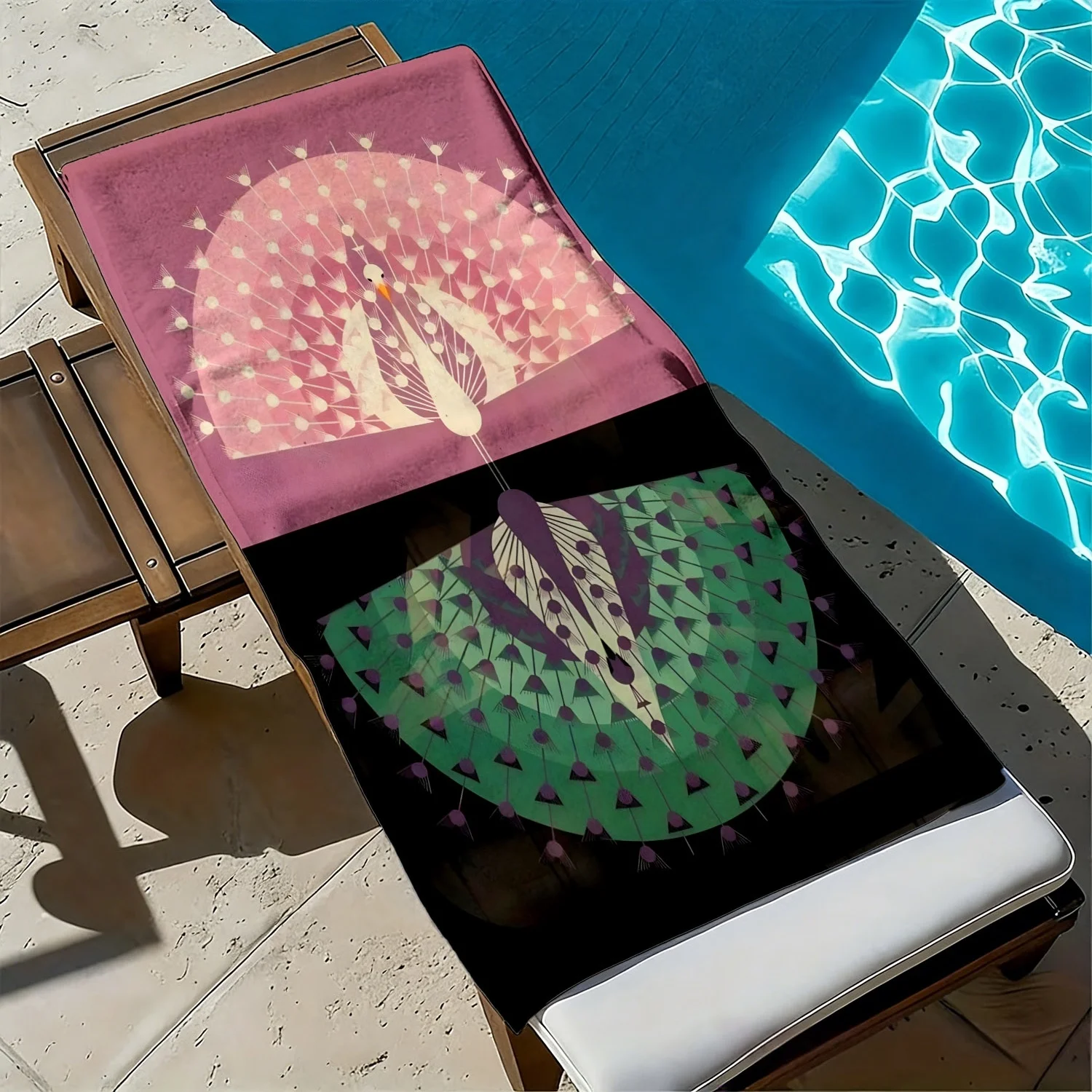 Pink and green peacock pattern polyester microfiber beach towel is highly absorbent, suitable for swimming and beach outings
Pink and green peacock pattern polyester microfiber beach towel is highly absorbent, suitable for swimming and beach outings