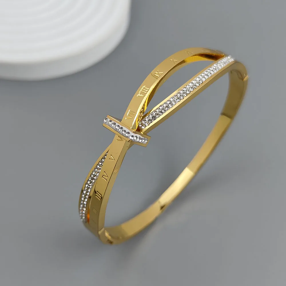 New striped cross zircon gold-plated stainless steel bracelet 18K, high quality waterproof couple bracelet, wife gift
New striped cross zircon gold-plated stainless steel bracelet 18K, high quality waterproof couple bracelet, wife gift
