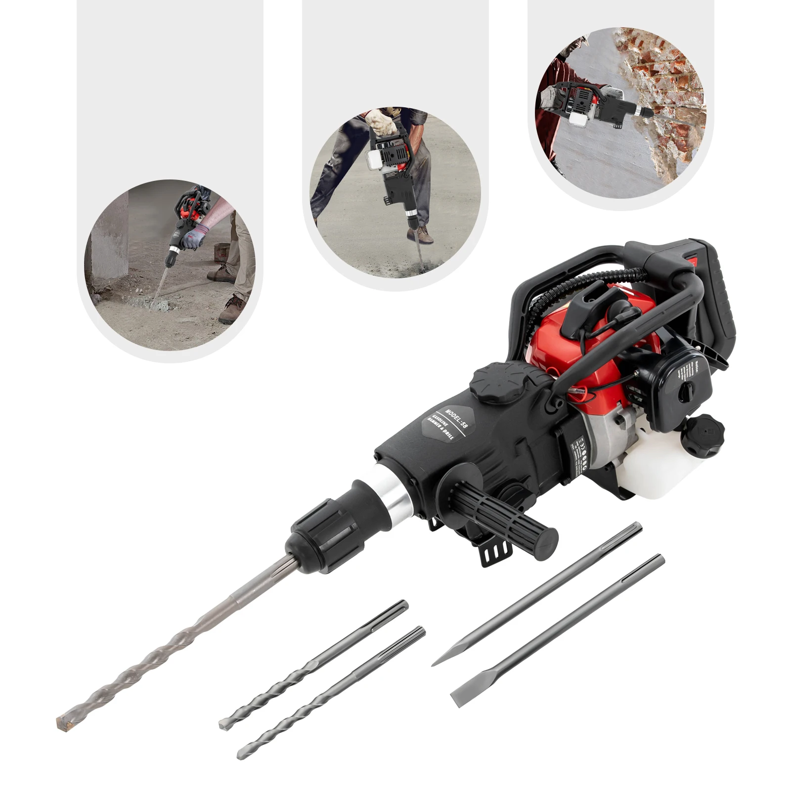 1000W Gasoline Hammer Drilling Machine Concrete Percussion Hammer for Crushing Chiseling Digging
1000W Gasoline Hammer Drilling Machine Concrete Percussion Hammer for Crushing Chiseling Digging