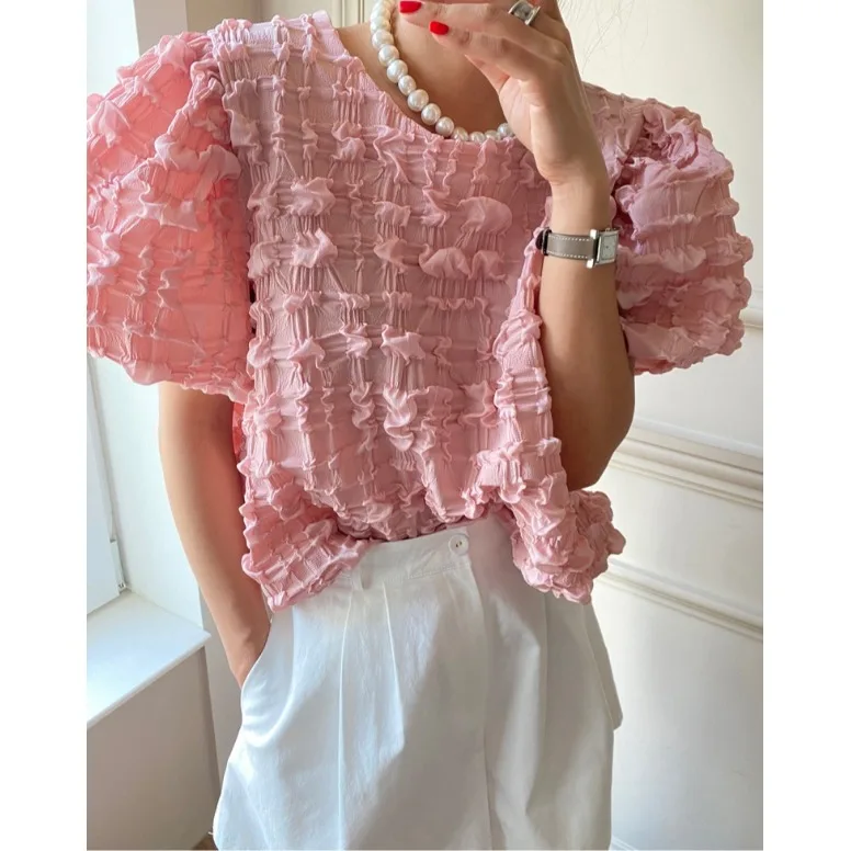 Loose Casual Bubble Sleeve Shirt Korean Style Grid Pattern Three Dimensional Shirt for Women Spring Autumn Winter Street Style
Loose Casual Bubble Sleeve Shirt Korean Style Grid Pattern Three Dimensional Shirt for Women Spring Autumn Winter Street Style