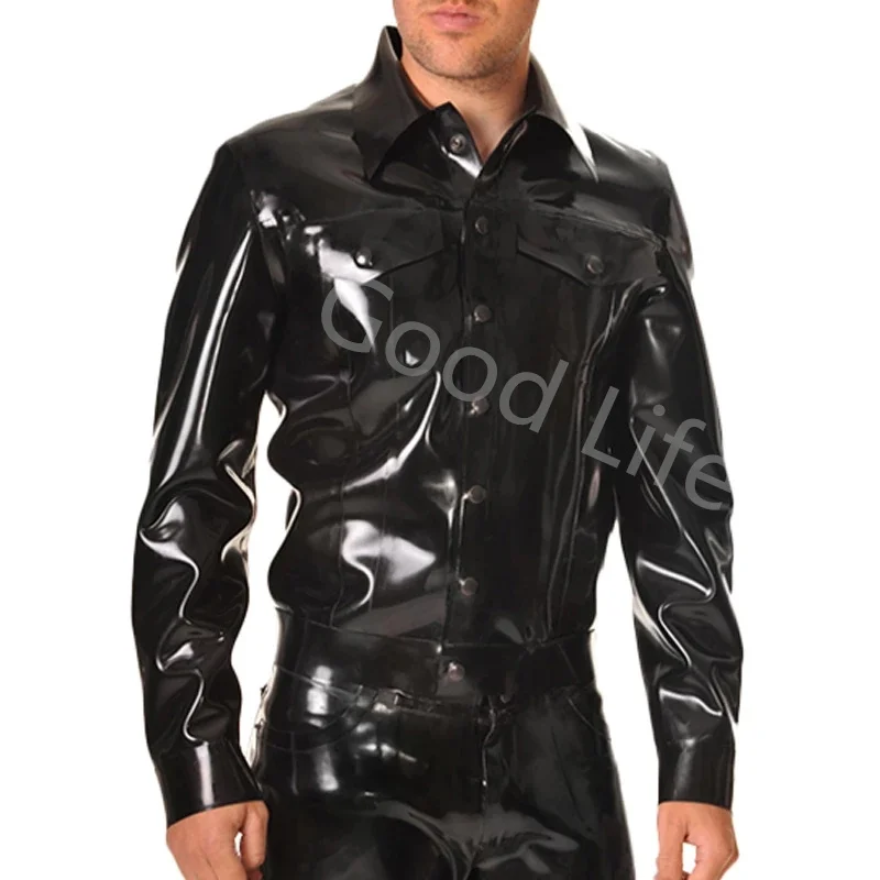 Black Sexy Latex Jacket with Cuffs Buttons Front Pockets Rubber Coat for Men Wear
Black Sexy Latex Jacket with Cuffs Buttons Front Pockets Rubber Coat for Men Wear