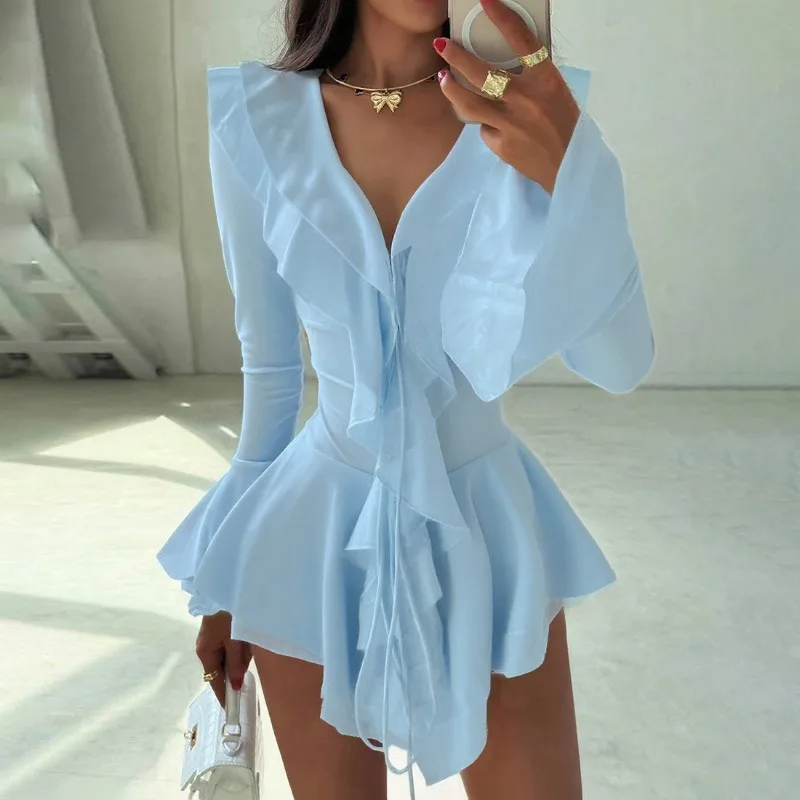 Talenza Fashion Ruffle Mini Dress Sexy V Neck Lace-up Pleated Ruffle Dress High Waist Luxury Solid Women Party Club Y2k Dresses
Talenza Fashion Ruffle Mini Dress Sexy V Neck Lace-up Pleated Ruffle Dress High Waist Luxury Solid Women Party Club Y2k Dresses