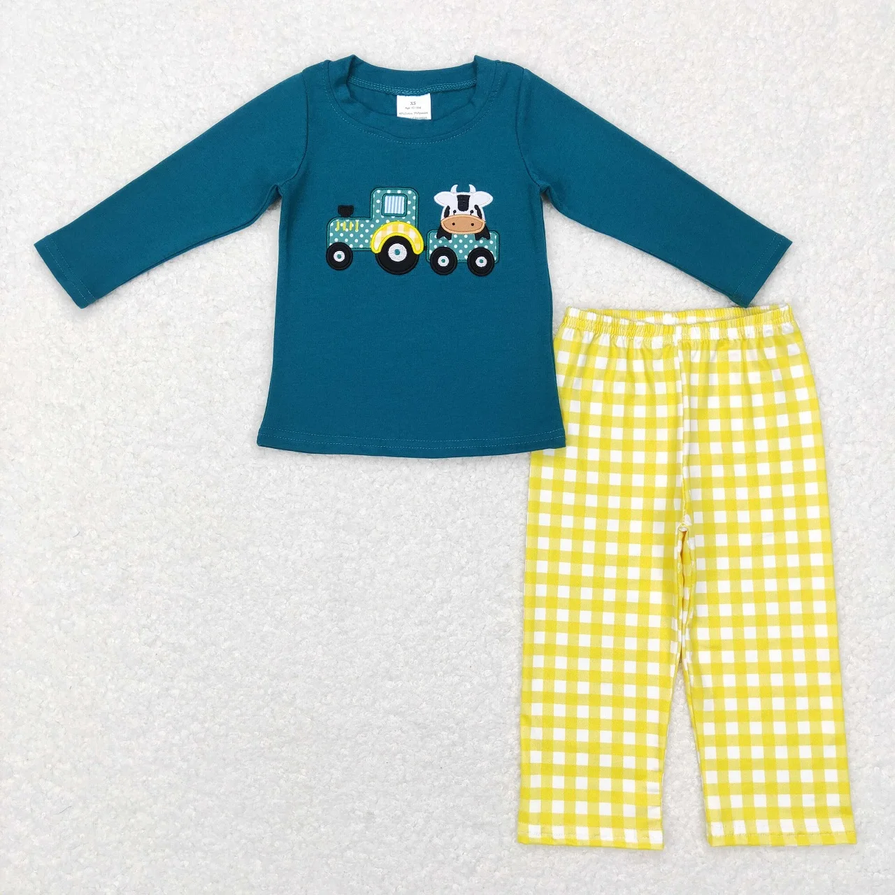 Wholesale Baby Boy Embroidery Pullover T-shirt Children Yellow Plaid Pants Sets Pajamas Toddler Kids Tractor Cow Farm Outfit
Wholesale Baby Boy Embroidery Pullover T-shirt Children Yellow Plaid Pants Sets Pajamas Toddler Kids Tractor Cow Farm Outfit