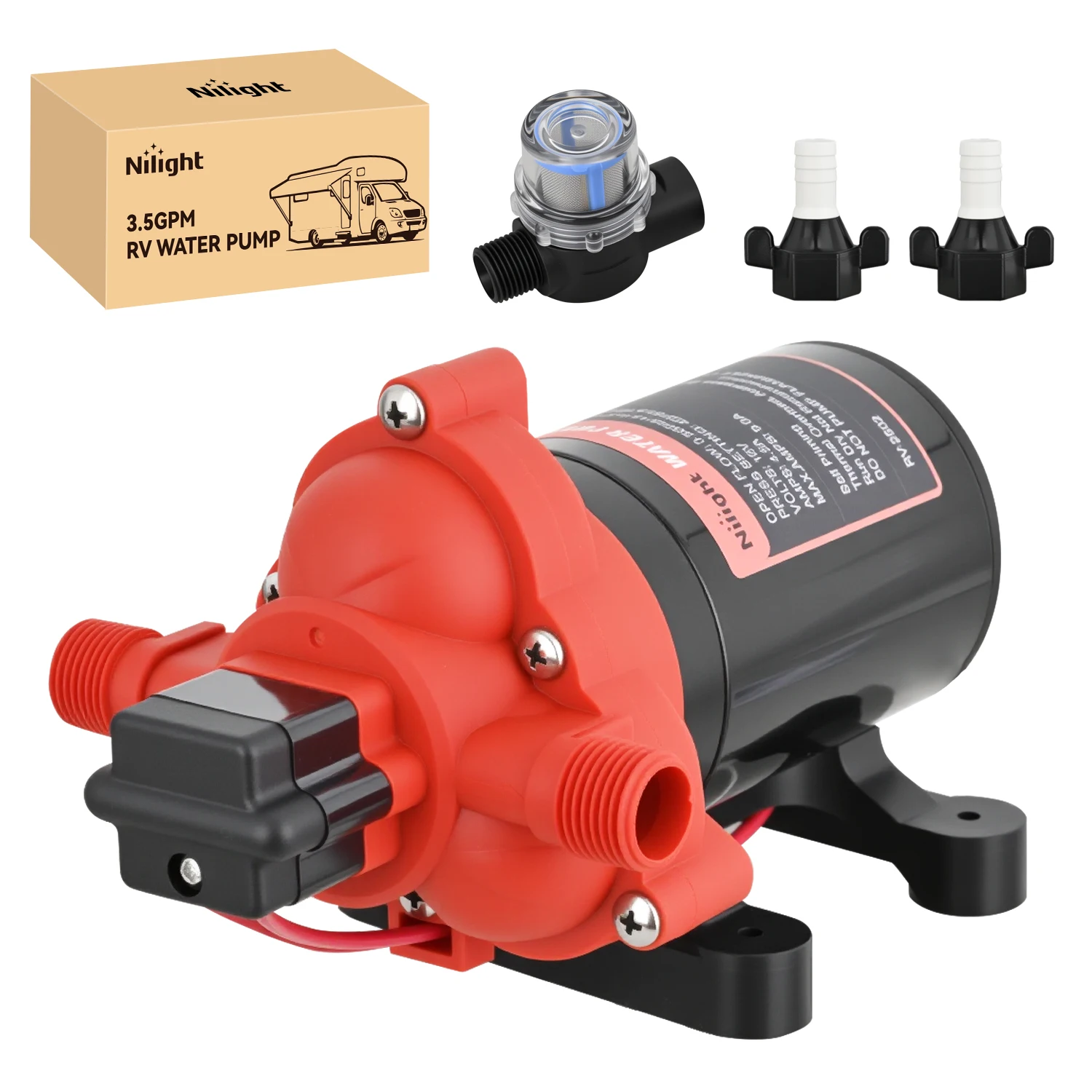 Nilight RV Water Pump, 12v Water Pump 3.5 GPM 45 PSI with Pressure Switch and Strainer Heavy Duty Diaphragm Pump 12 Volt DC Upgrade Self-Priming Low Noice for RV Marine Yacht Caravan Camper Trailer
Nilight RV Water Pump, 12v Water Pump 3.5 GPM 45 PSI with Pressure Switch and Strainer Heavy Duty Diaphragm Pump 12 Volt DC Upgrade Self-Priming Low Noice for RV Marine Yacht Caravan Camper Trailer