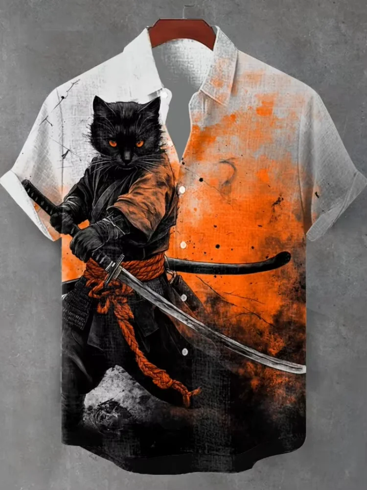 Kitten Warrior Print Men's Hawaiian Shirt Polyester Fabric Summer Casual Vacation and Outdoor Wear Man's Button Lapel Neck Tops 
Kitten Warrior Print Men's Hawaiian Shirt Polyester Fabric Summer Casual Vacation and Outdoor Wear Man's Button Lapel Neck Tops