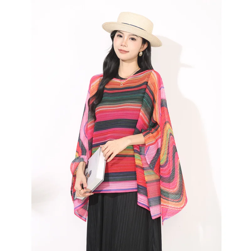 New Poncho striped sunscreen shawl is fashionable loose casual Cloak versatile stylish easy-matching design Cape P2
New Poncho striped sunscreen shawl is fashionable loose casual Cloak versatile stylish easy-matching design Cape P2